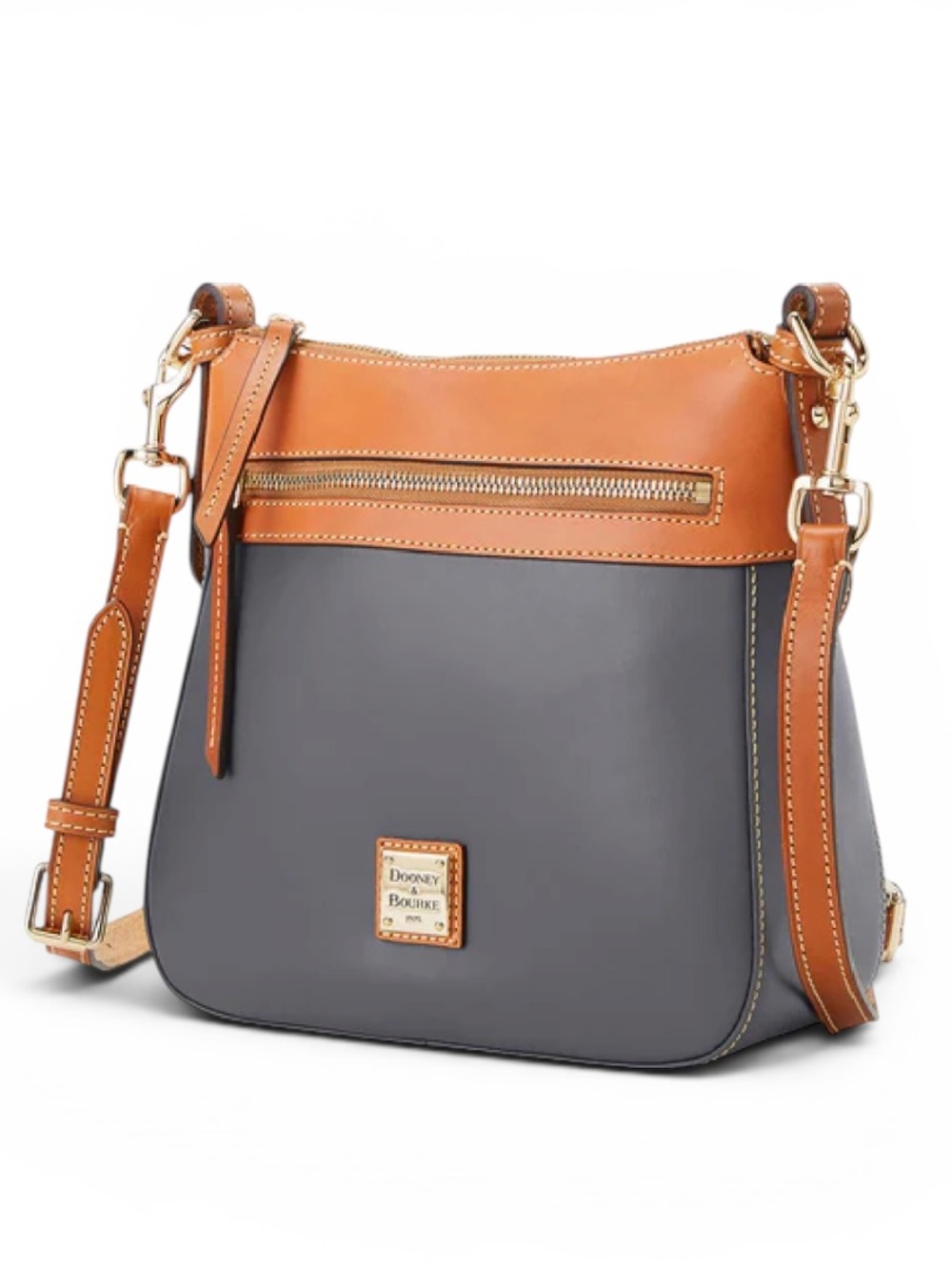 Dooney & Bourke Wexford leather Gray and Tan Leather Crossbody Bag nwt - Picture 2 of 4